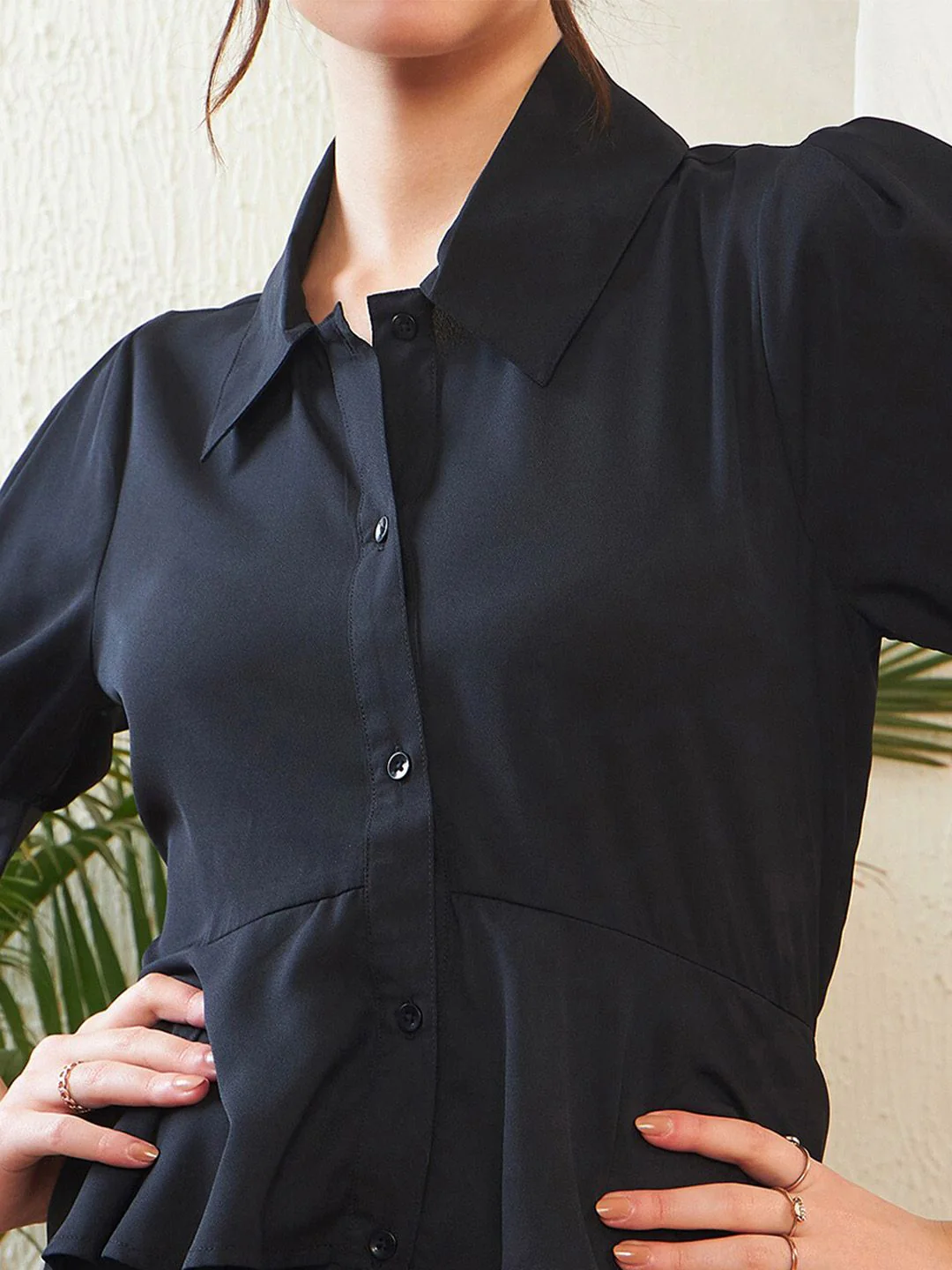 SASSAFRAS Puff Sleeve Georgette Shirt Style Top - Image 2