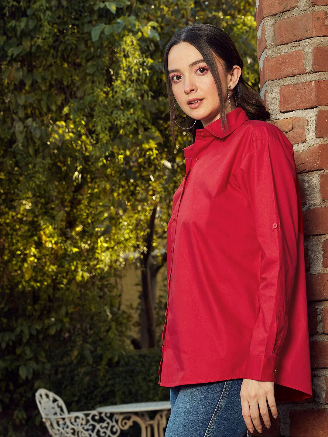 SASSAFRAS Red Boxy Fit Casual Pure Cotton Oversized Shirt - Image 3