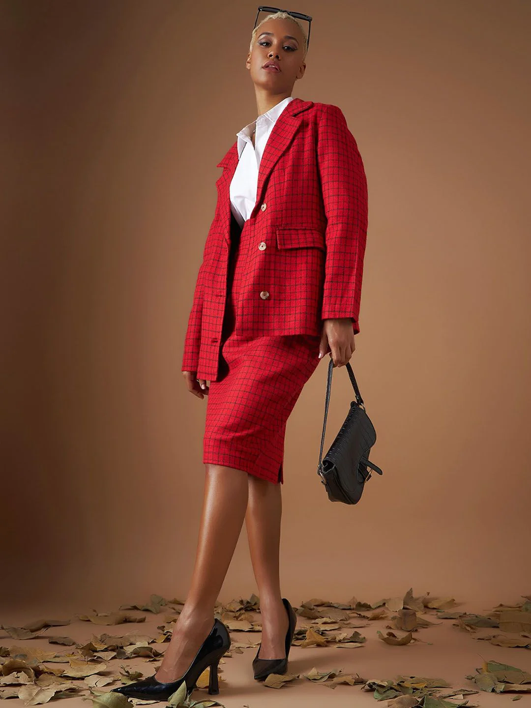 SASSAFRAS Red Checked Single-Breasted Blazer - Image 3