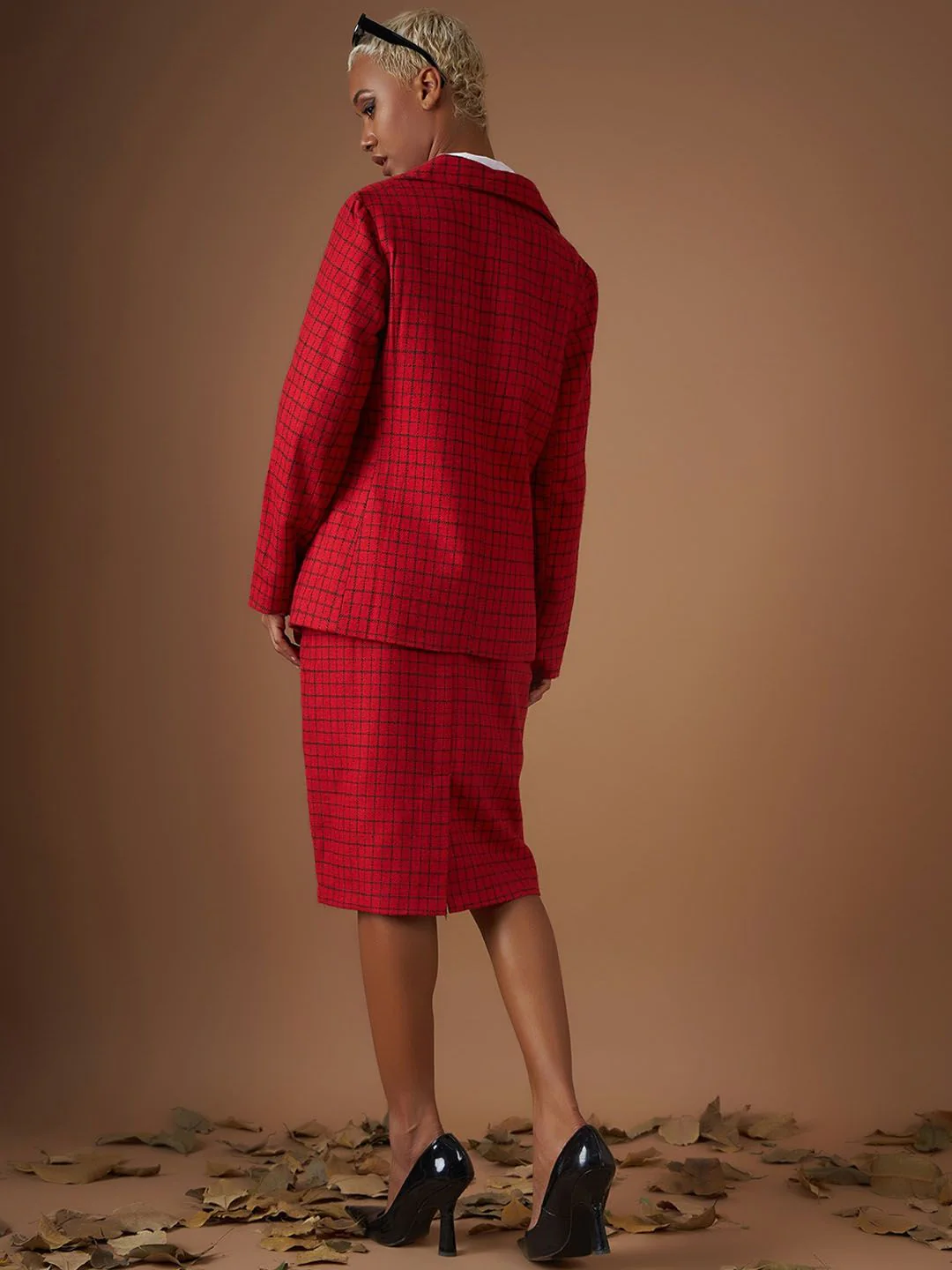 SASSAFRAS Red Checked Single-Breasted Blazer - Image 5