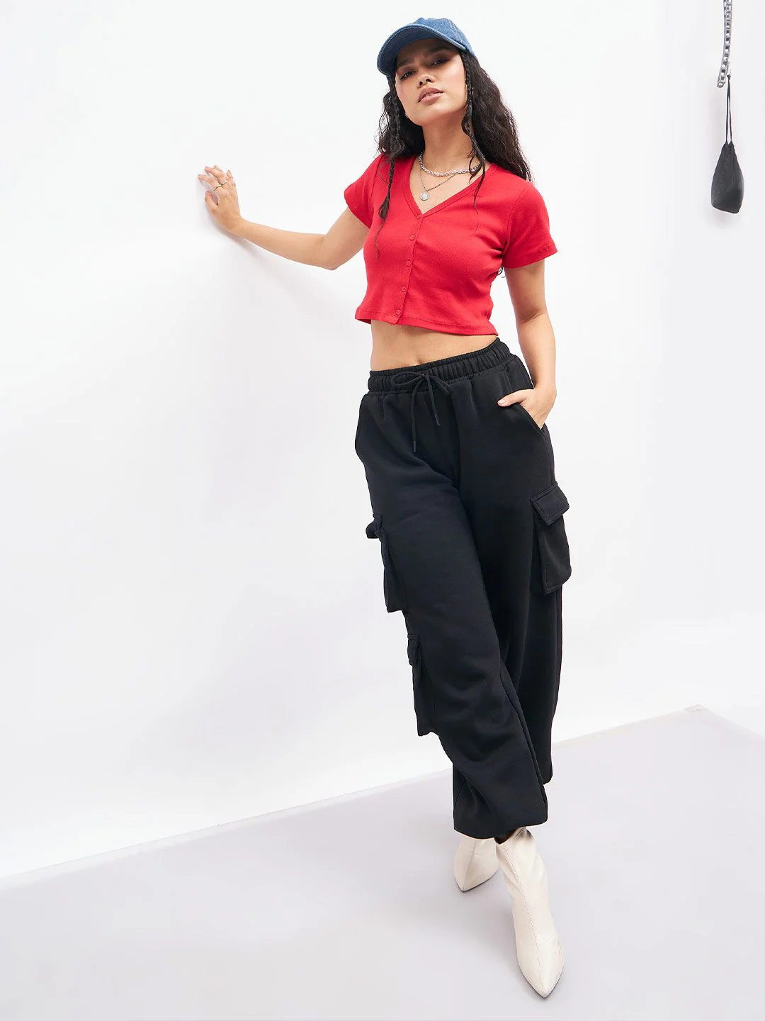 Sassafras Red Pure Cotton Fitted Crop Top - Image 4