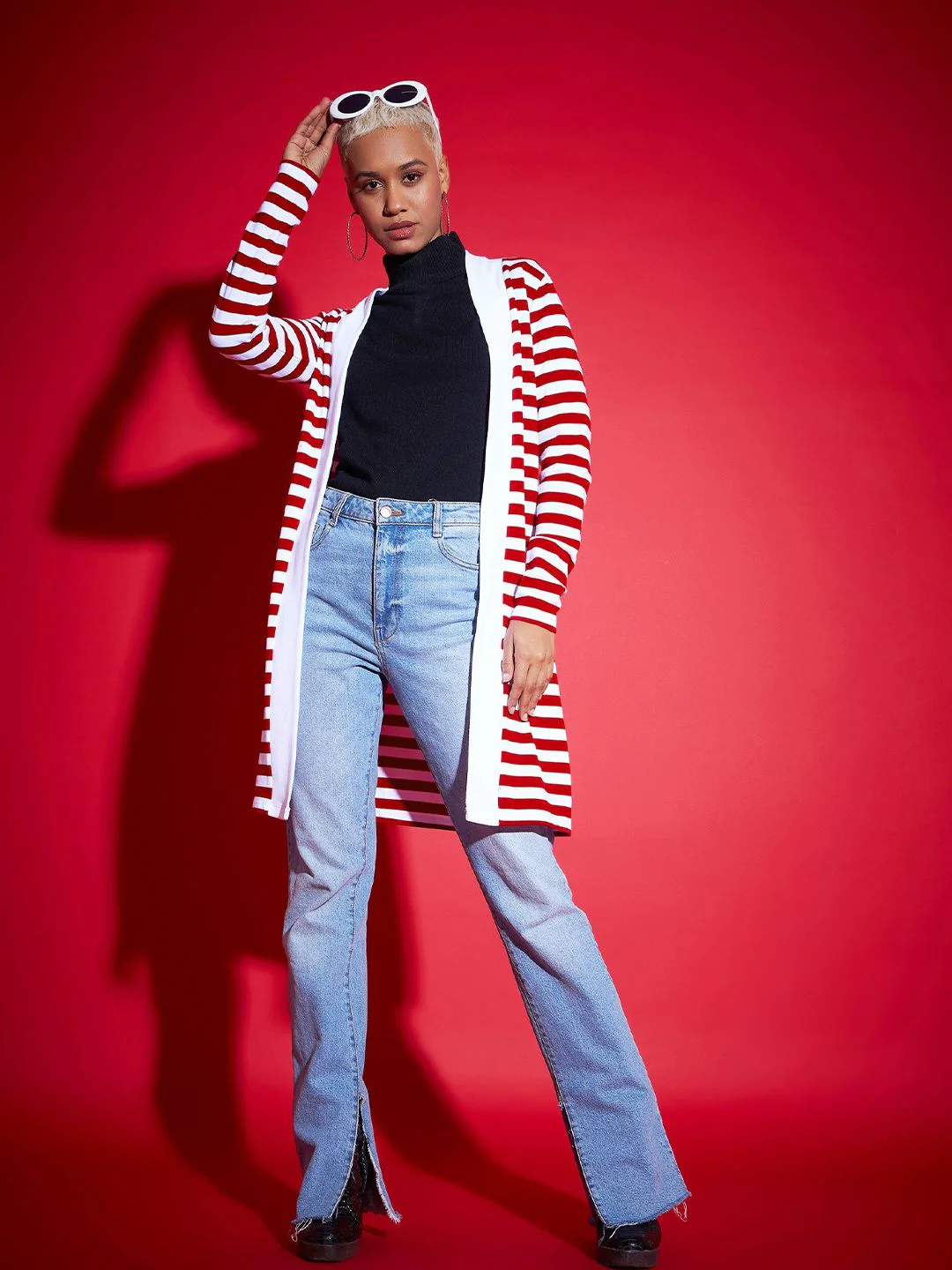 SASSAFRAS Red Striped Pure Cotton Longline Shrug - Image 4