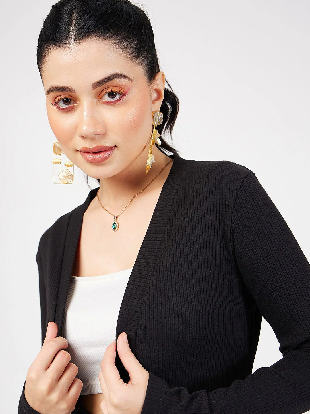 SASSAFRAS Ribbed Knitted Open Front Shrug - Image 2