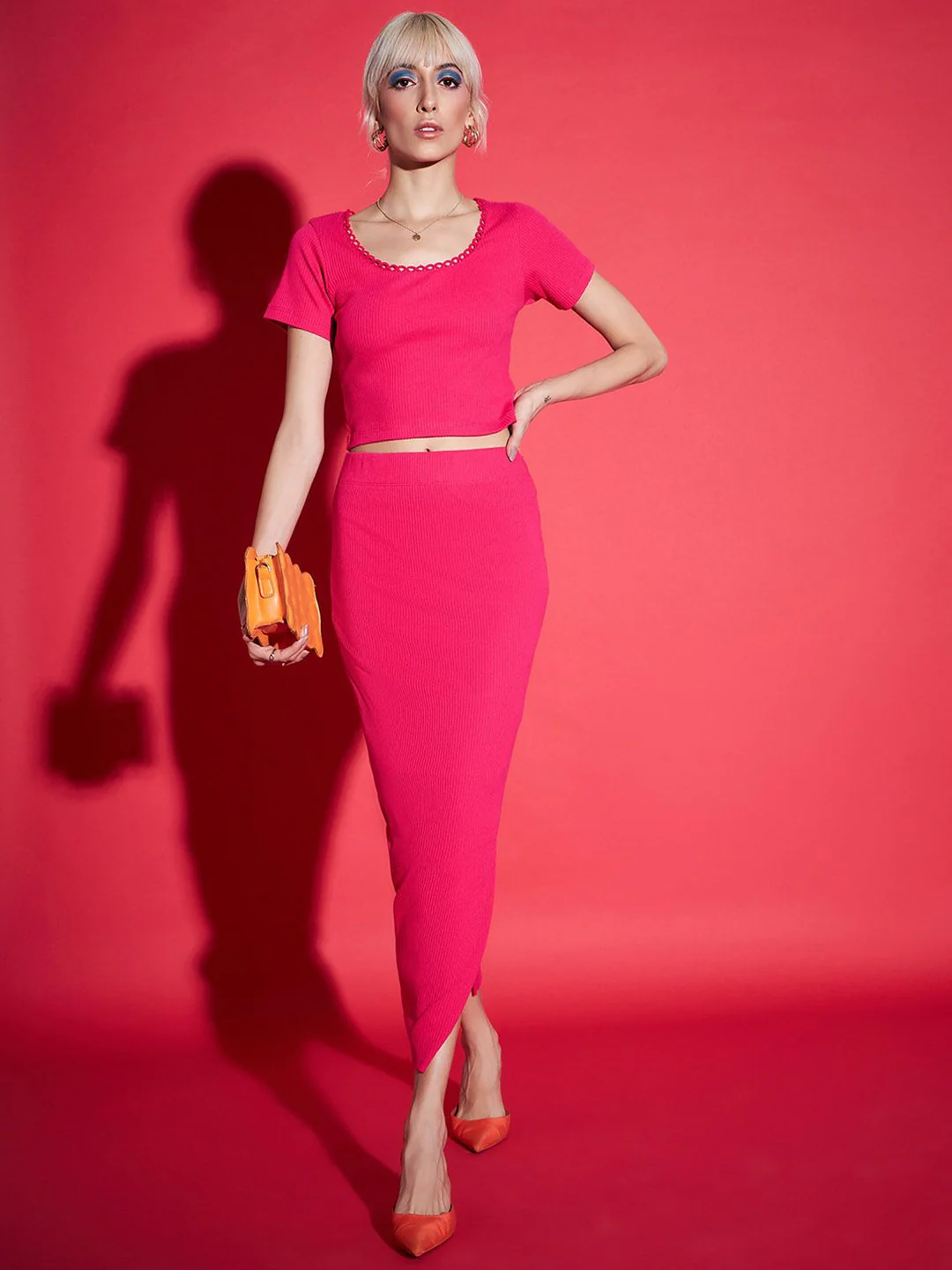 SASSAFRAS Ribbed Pencil Midi Skirt With Side Slit - Image 5