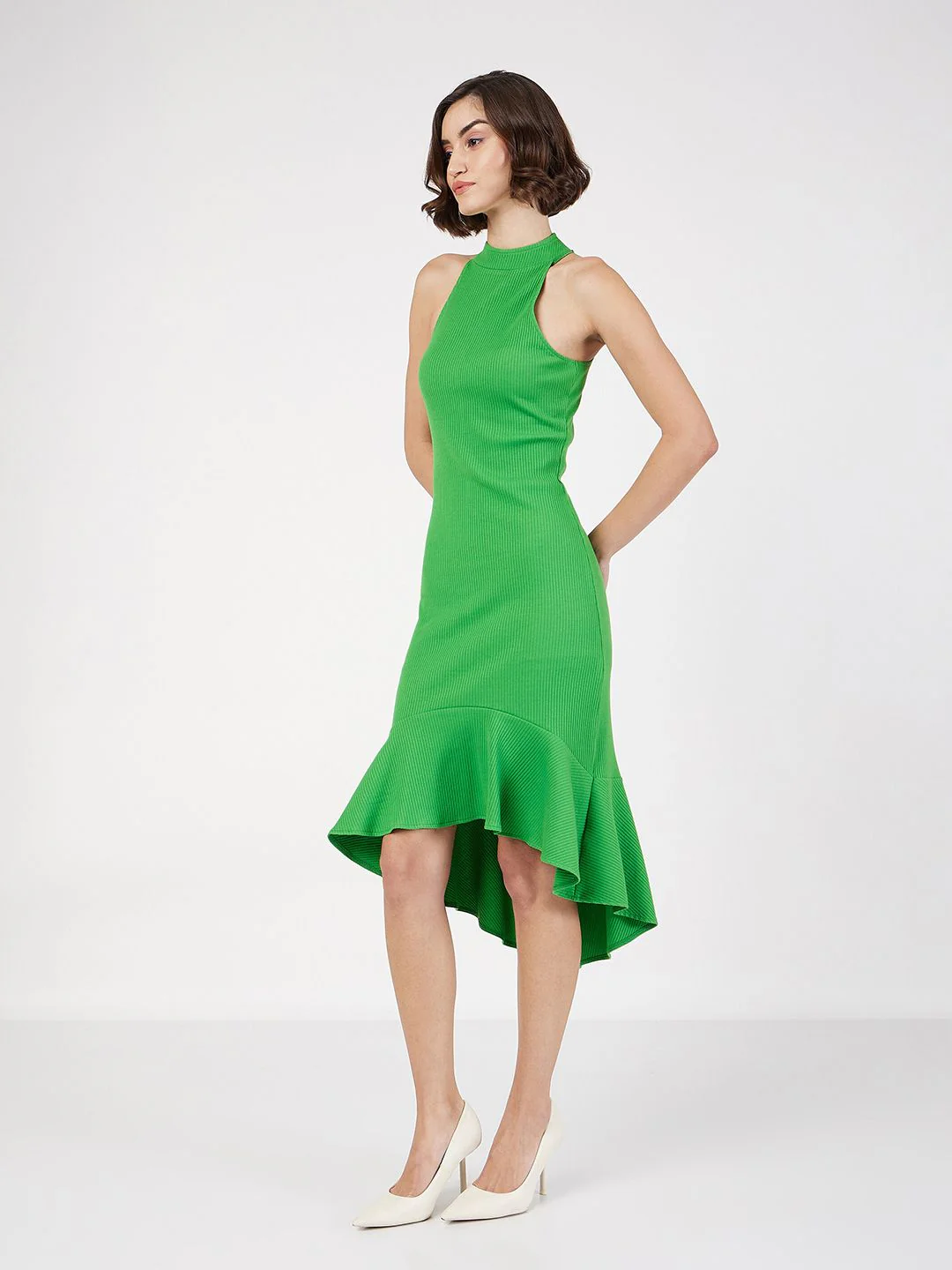 SASSAFRAS Round Neck Cotton Bodycon Midi Dress - Image 3