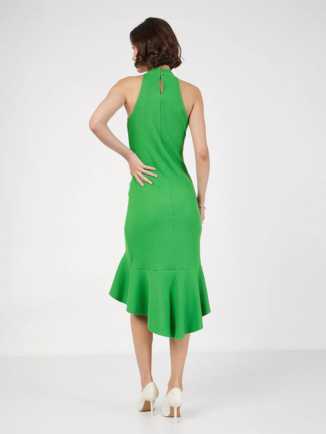 SASSAFRAS Round Neck Cotton Bodycon Midi Dress - Image 5