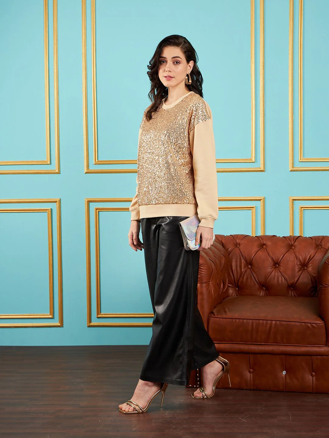 SASSAFRAS Self Design Sequined Oversized Sweatshirt - Image 6