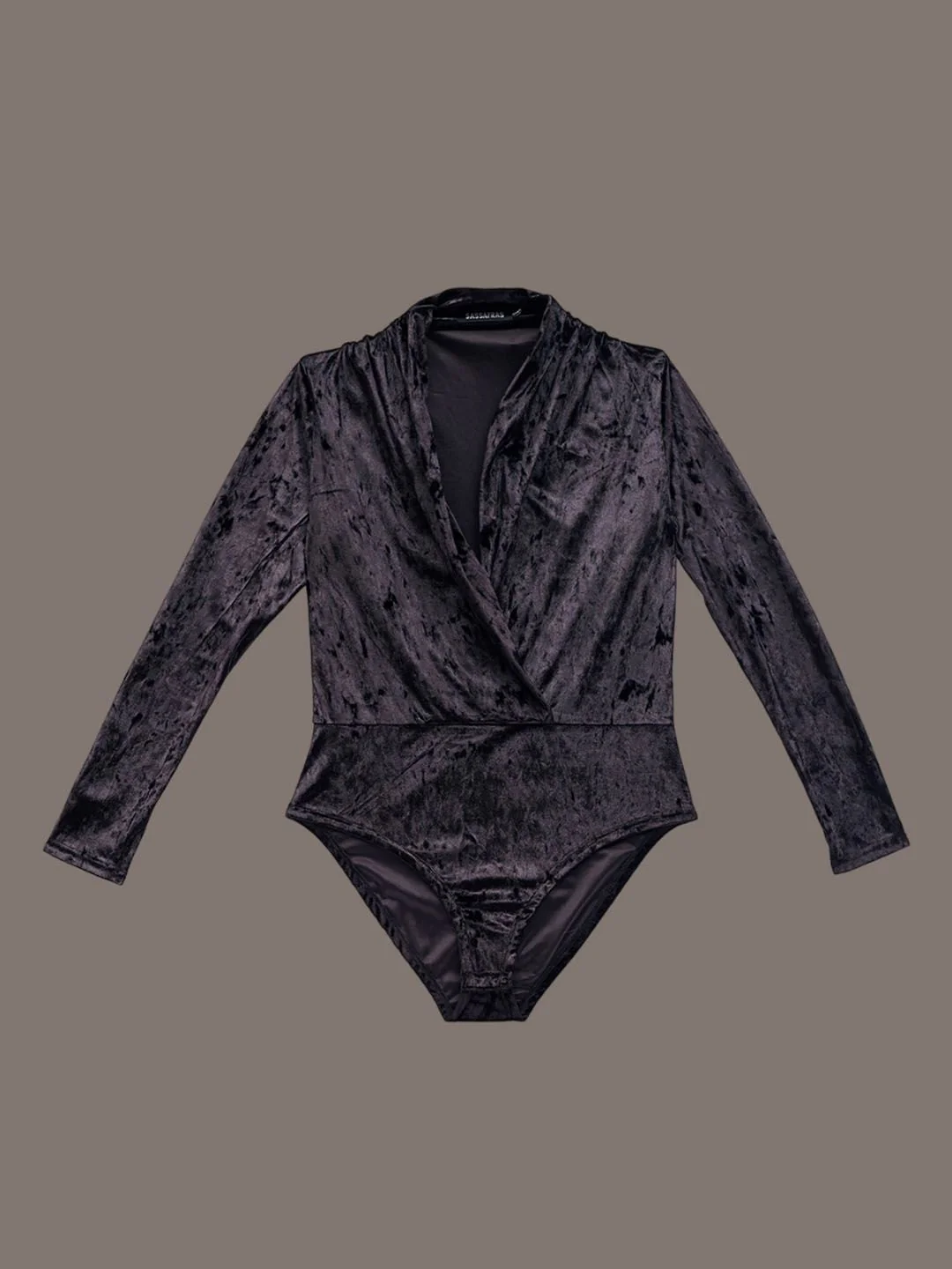 SASSAFRAS Self Design Velvet V-Neck Wrap Bodysuit - Image 6