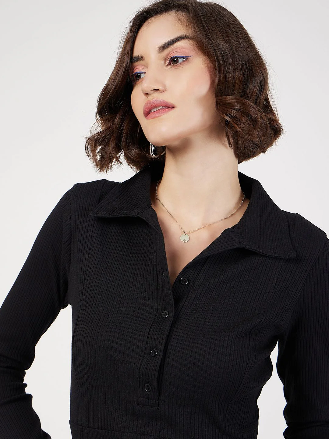 SASSAFRAS Shirt Collar A-Line Mini Dress - Image 2