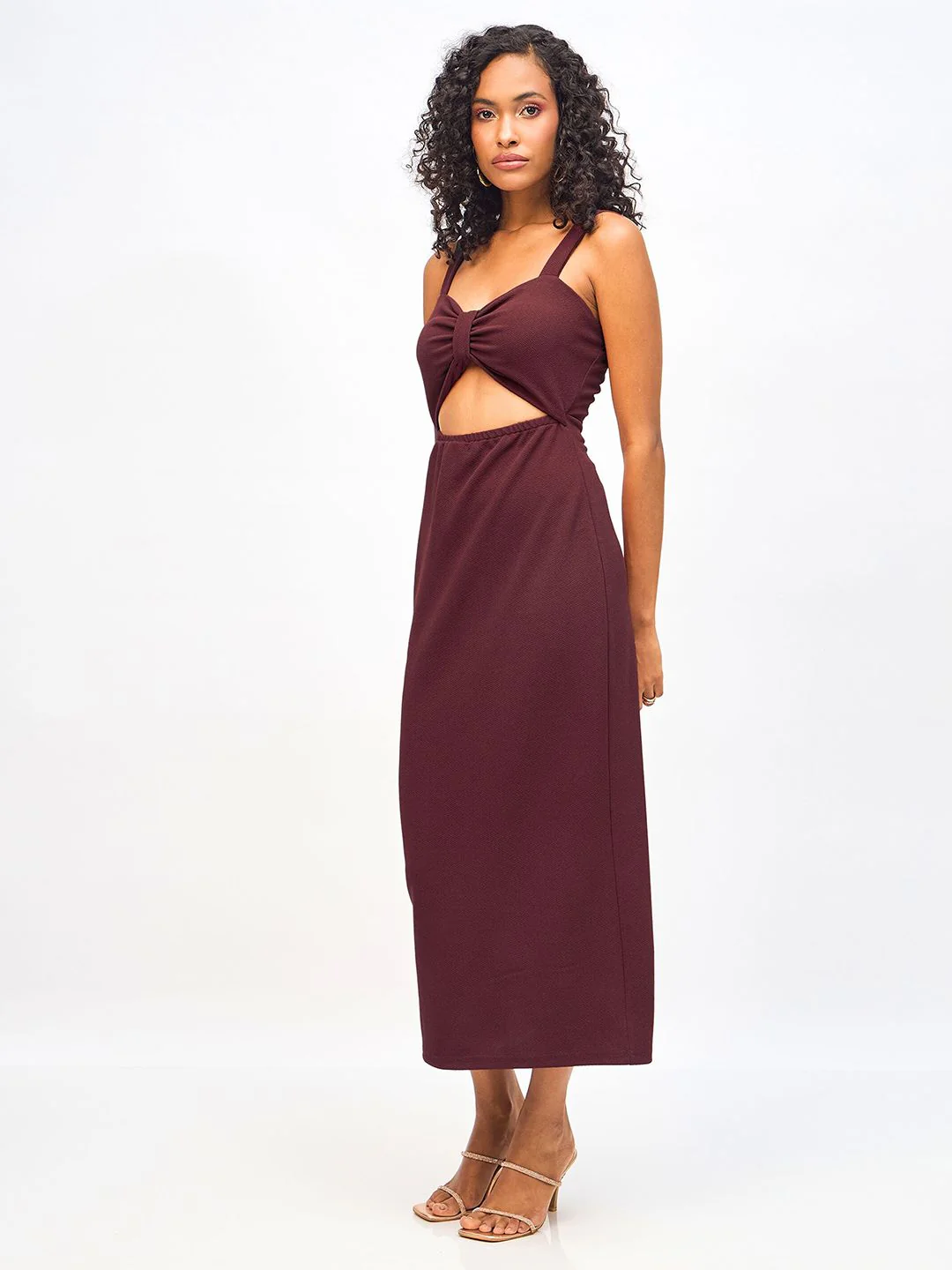 SASSAFRAS Shoulder Strap Waist Cut Out Bodycon Midi Dress - Image 3