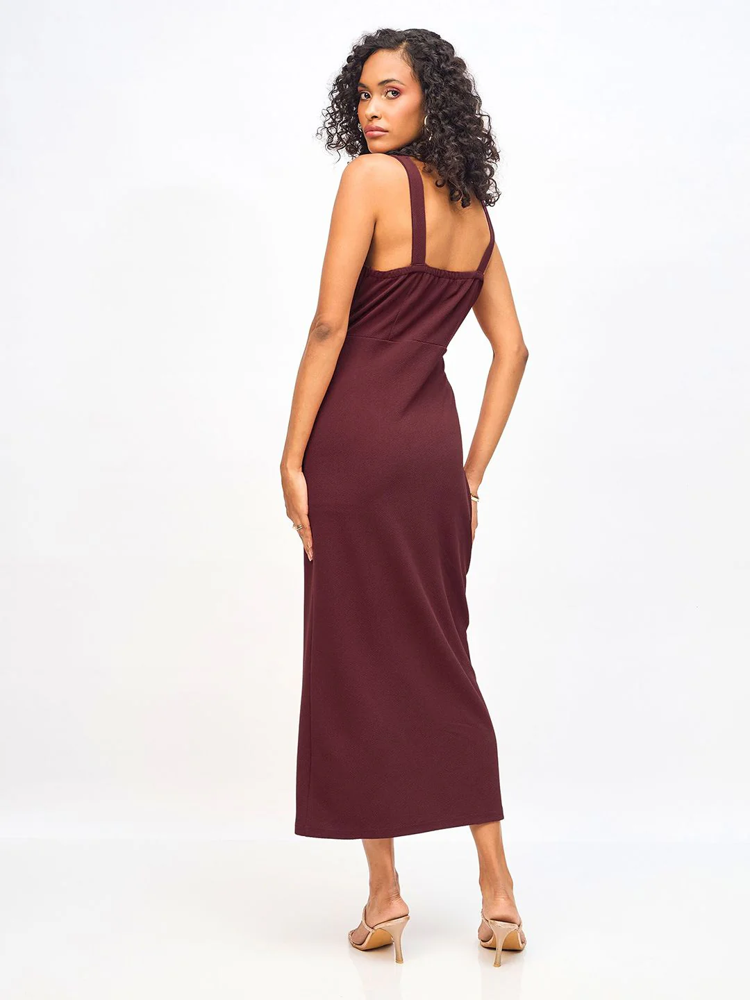SASSAFRAS Shoulder Strap Waist Cut Out Bodycon Midi Dress - Image 5