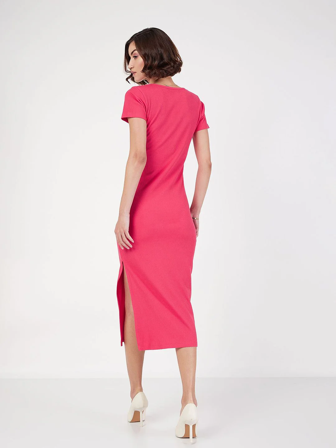 SASSAFRAS Square Neck Knitted Sheath Midi Dress - Image 5