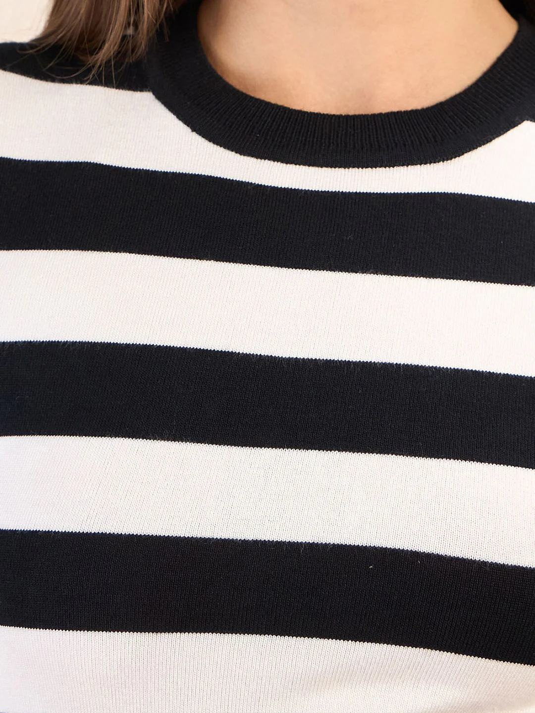 SASSAFRAS Striped Round Neck Crochet Top - Image 2