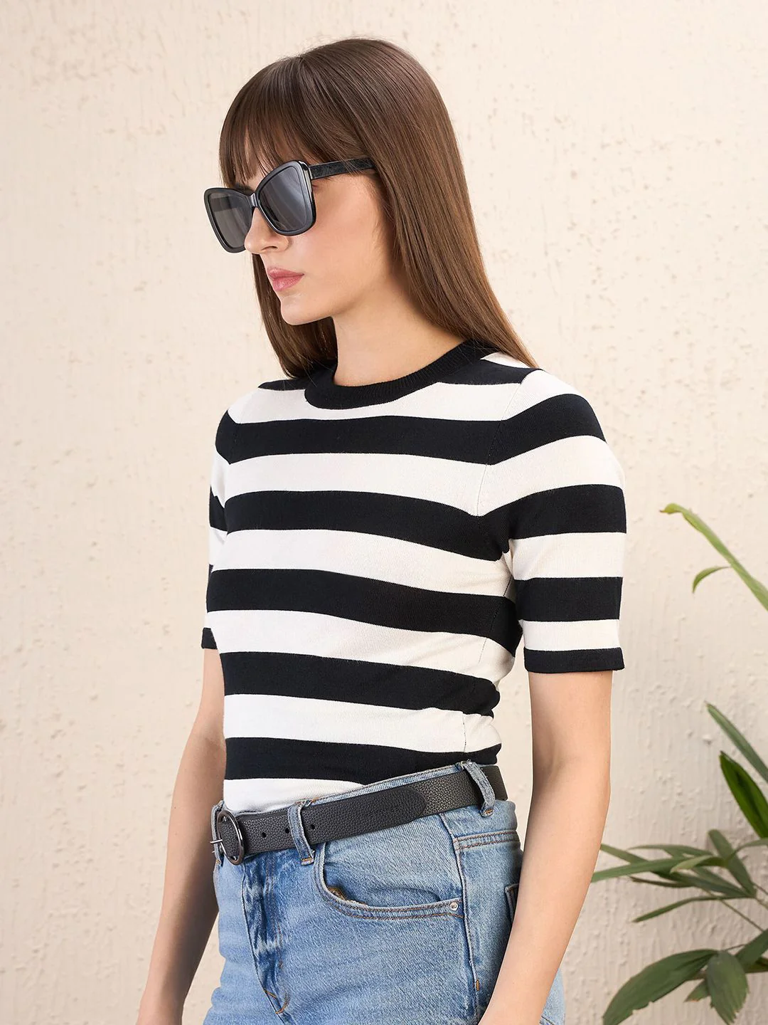 SASSAFRAS Striped Round Neck Crochet Top - Image 3
