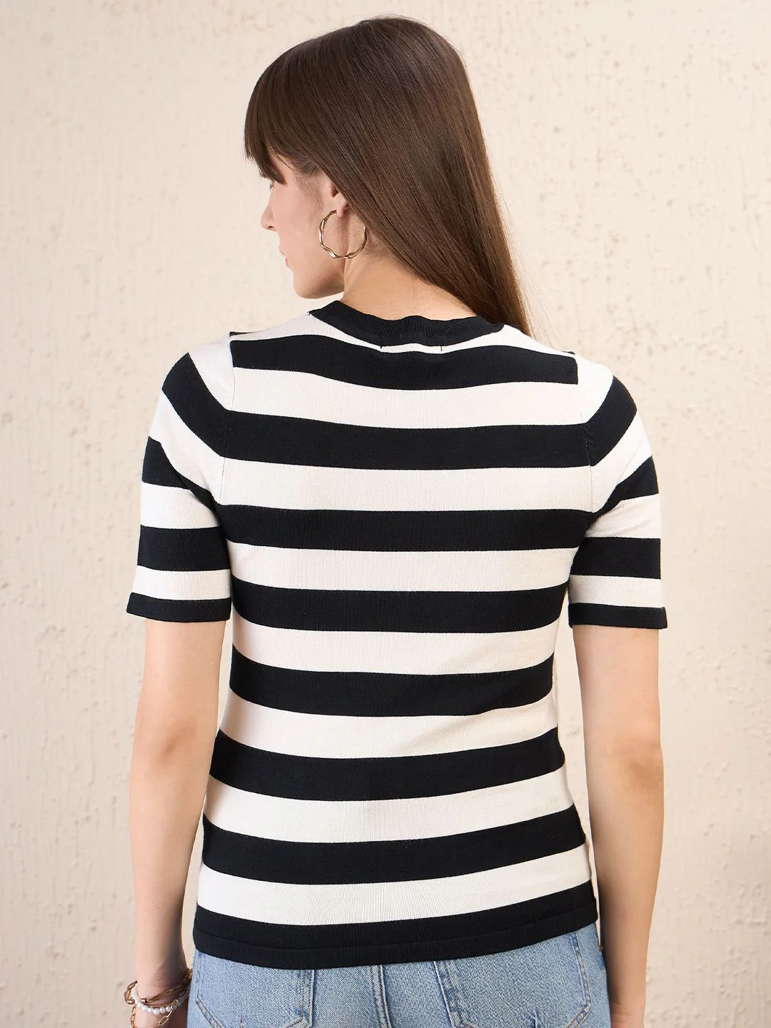 SASSAFRAS Striped Round Neck Crochet Top - Image 5