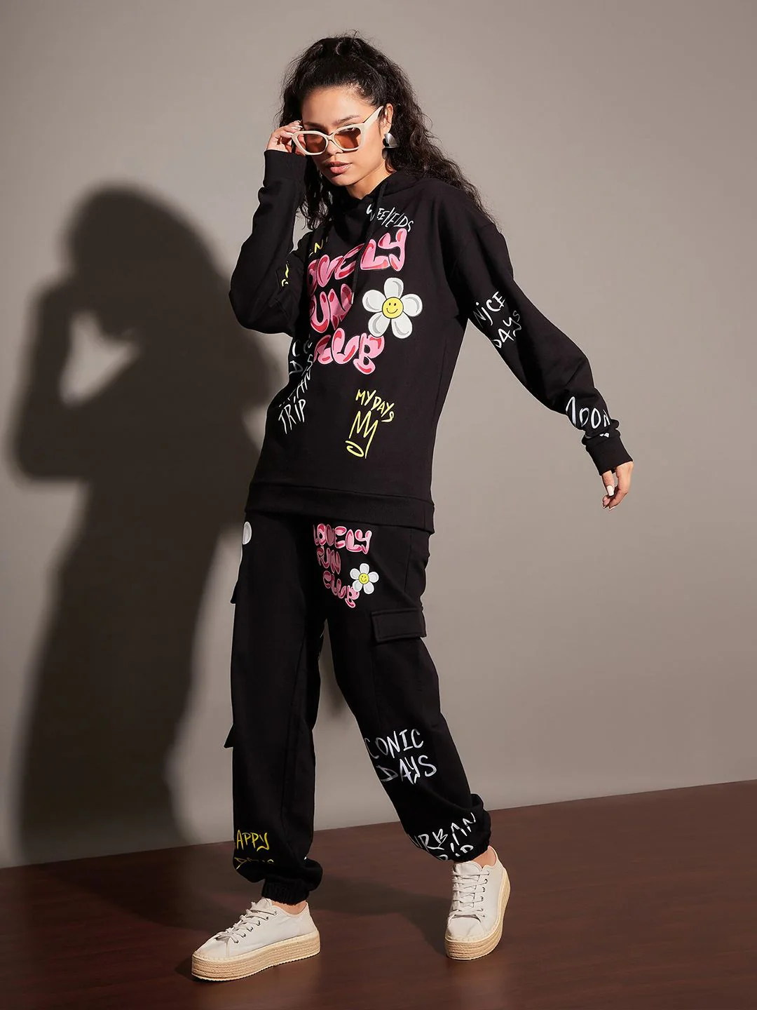 SASSAFRAS Typography Printed Long Sleeves Hooded Fleece Sweatshirt - Image 4