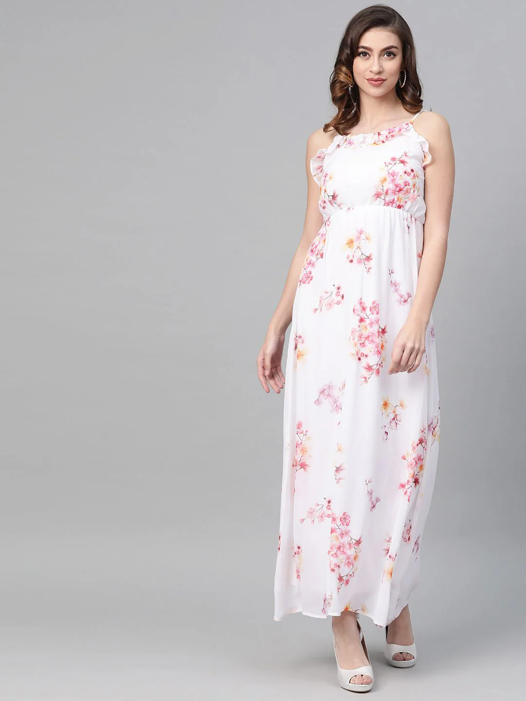 SASSAFRAS White Floral Printed Maxi Dress