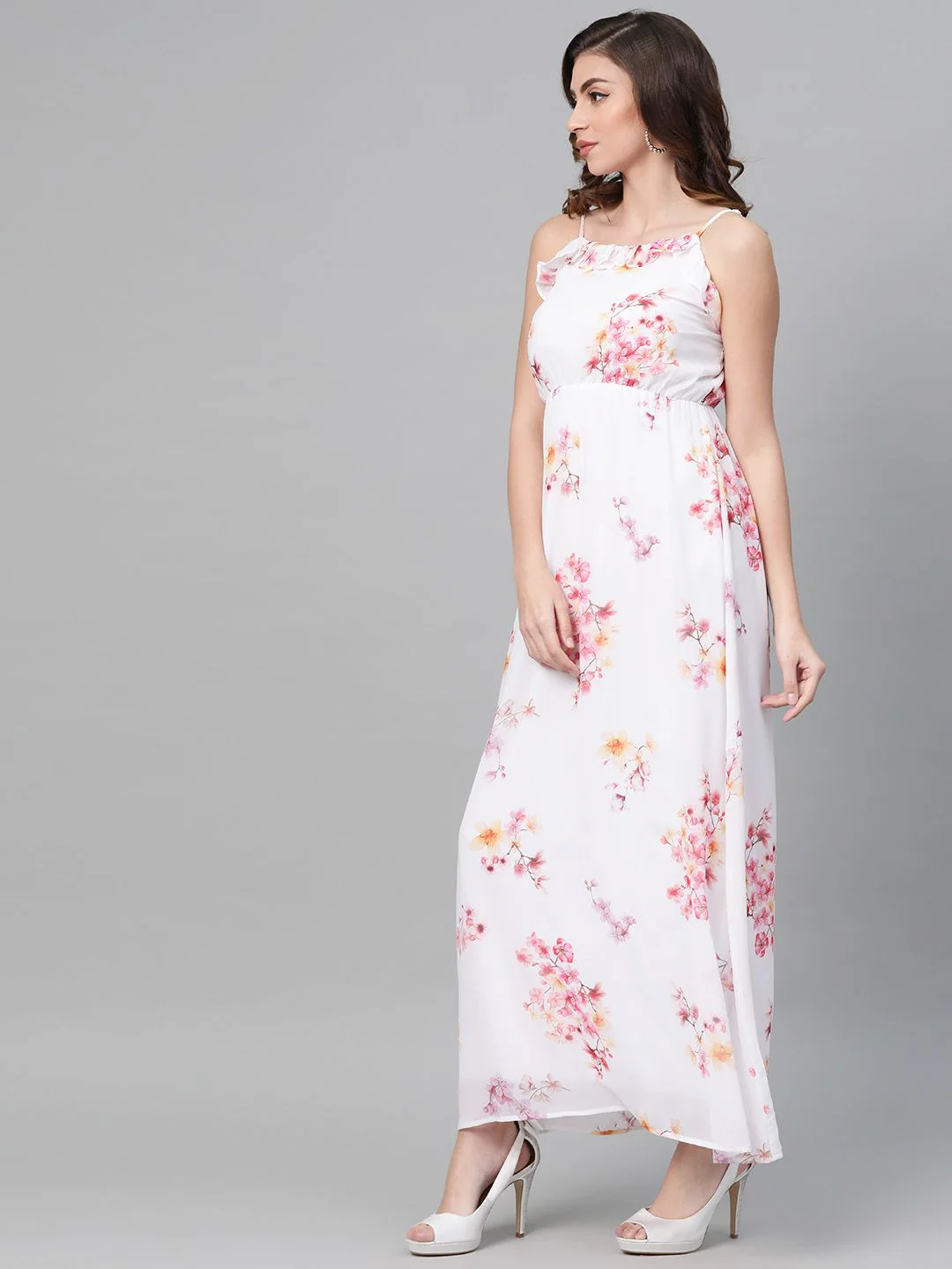 SASSAFRAS White Floral Printed Maxi Dress - Image 3