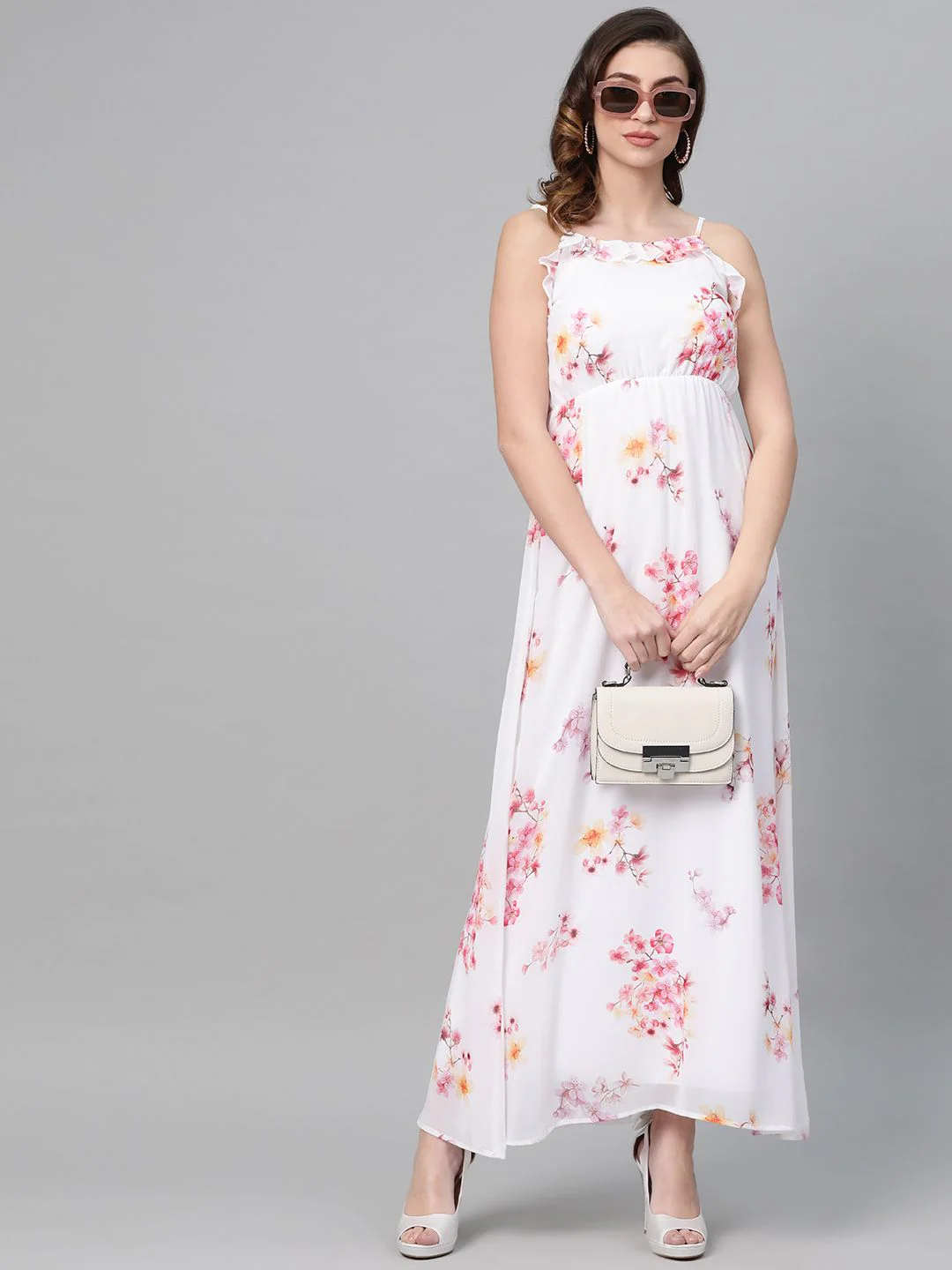 SASSAFRAS White Floral Printed Maxi Dress - Image 4
