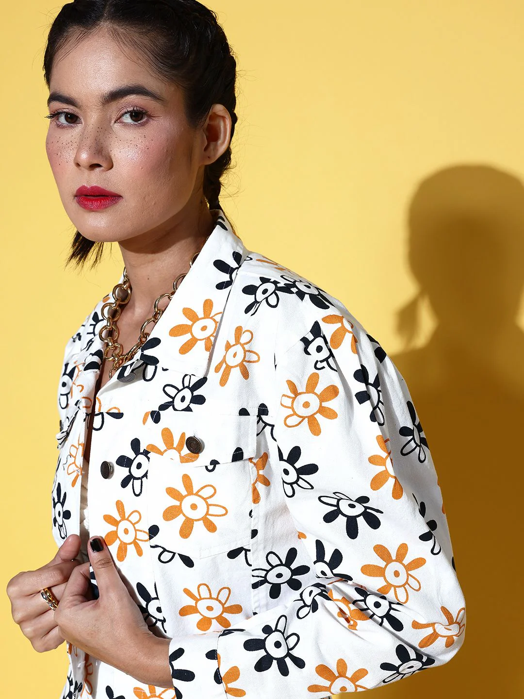 SASSAFRAS Women Alluring White Floral Kidult Kitsch Jacket - Image 2