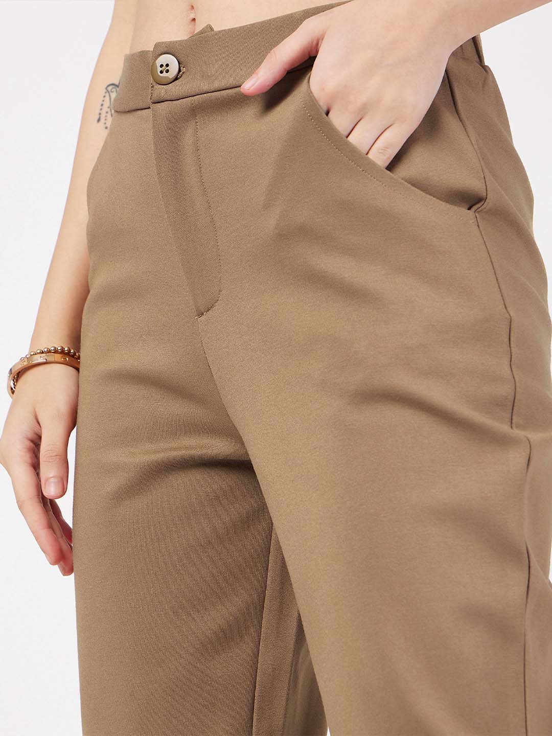 SASSAFRAS Women Beige Mid-Rise Tapered Fit Trousers - Image 7