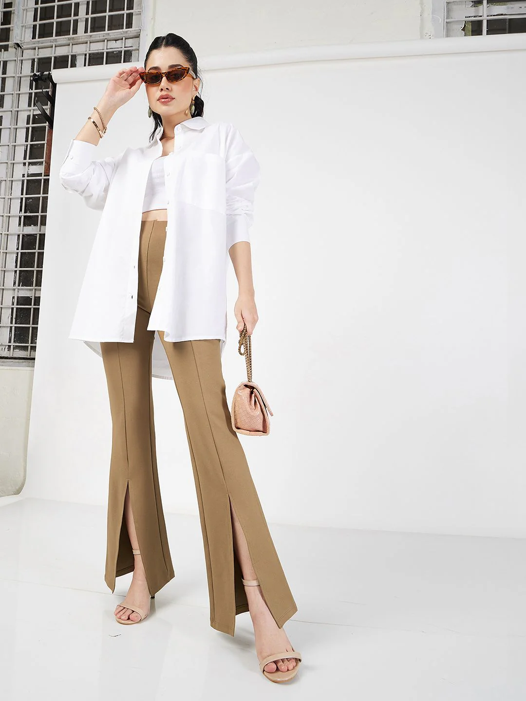 SASSAFRAS Women Beige Slim Fit Bootcut Trousers - Image 4