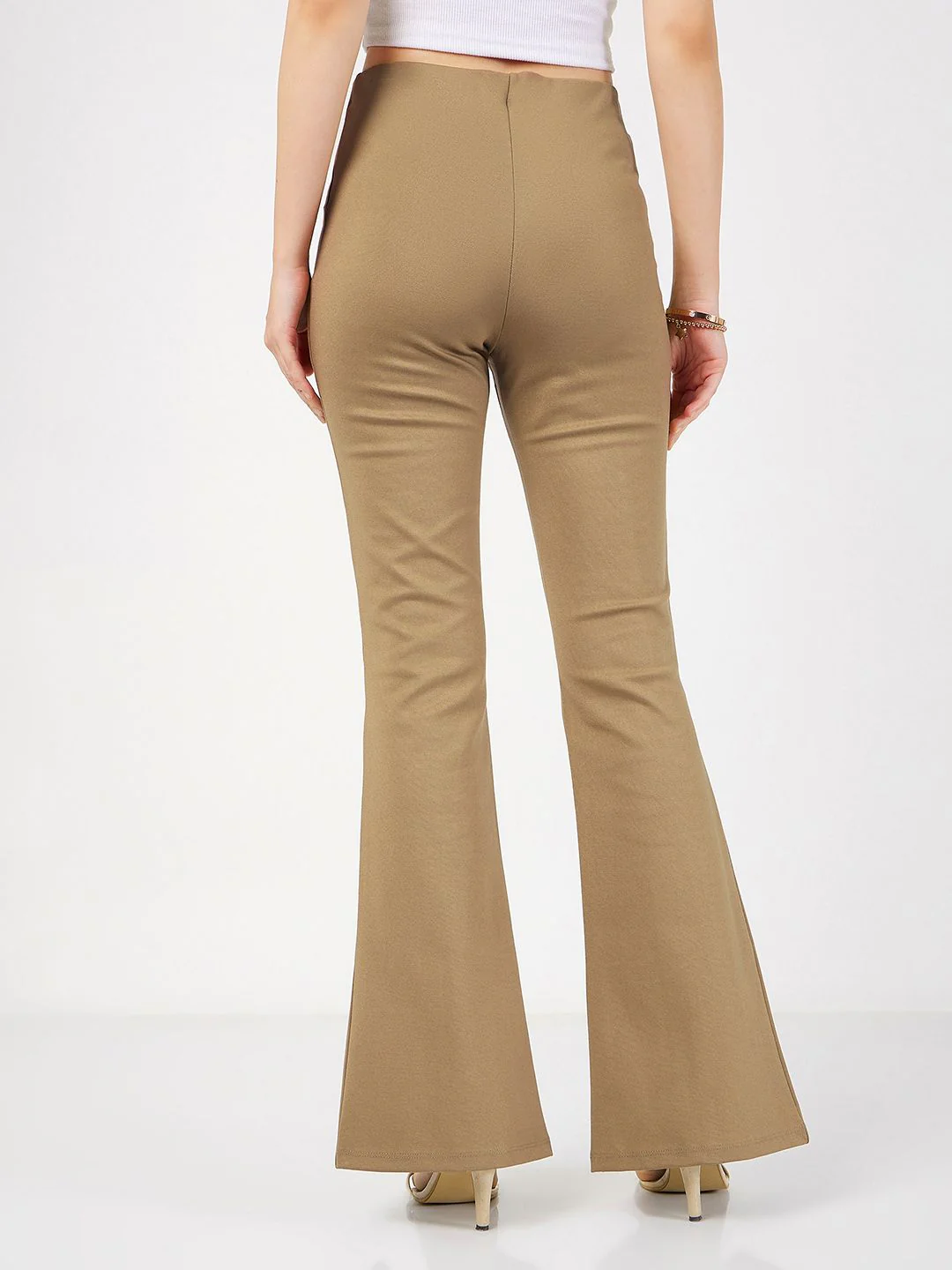 SASSAFRAS Women Beige Slim Fit Bootcut Trousers - Image 5