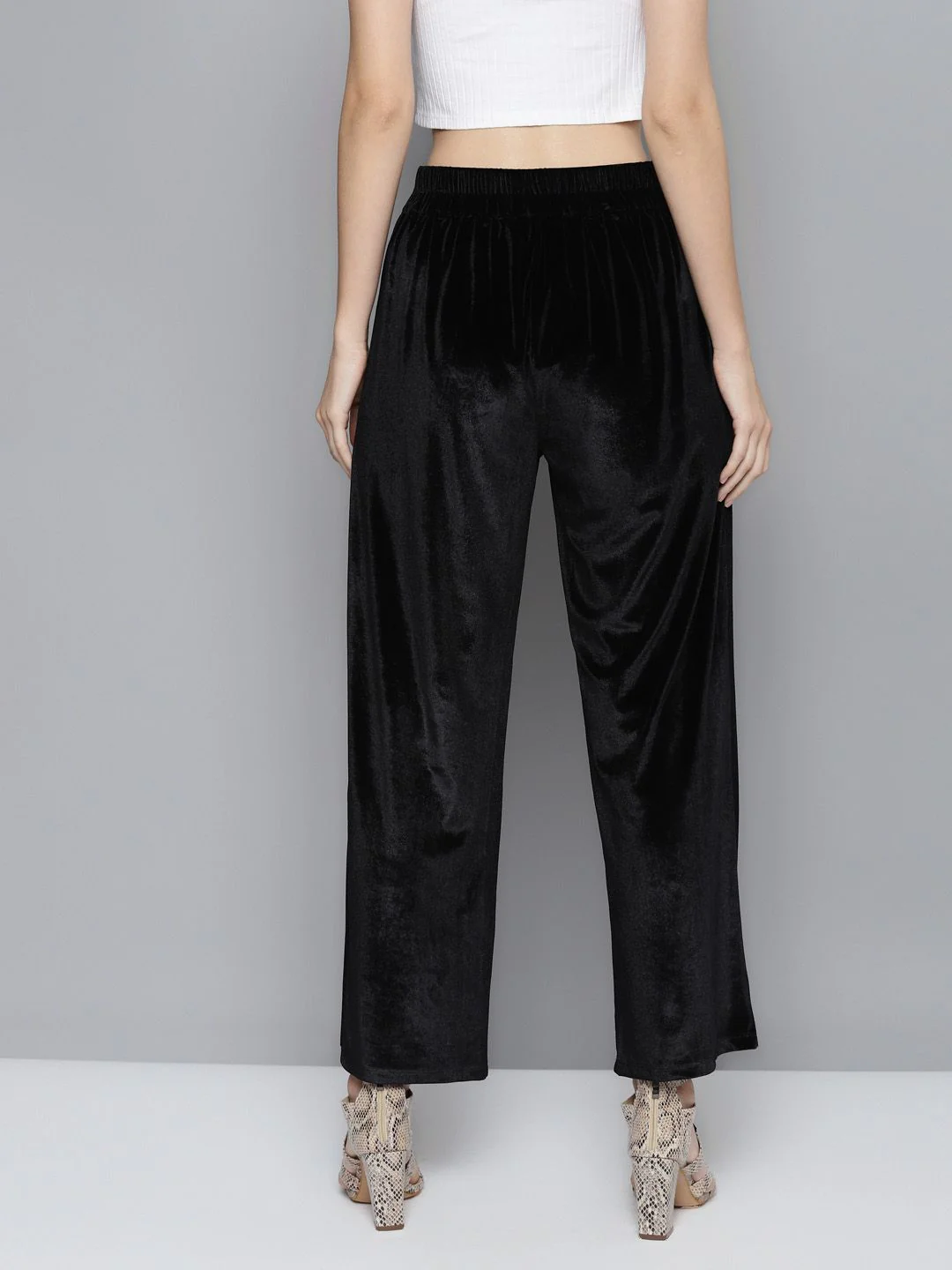 SASSAFRAS Women Black High-Rise Velvet Trousers - Image 5