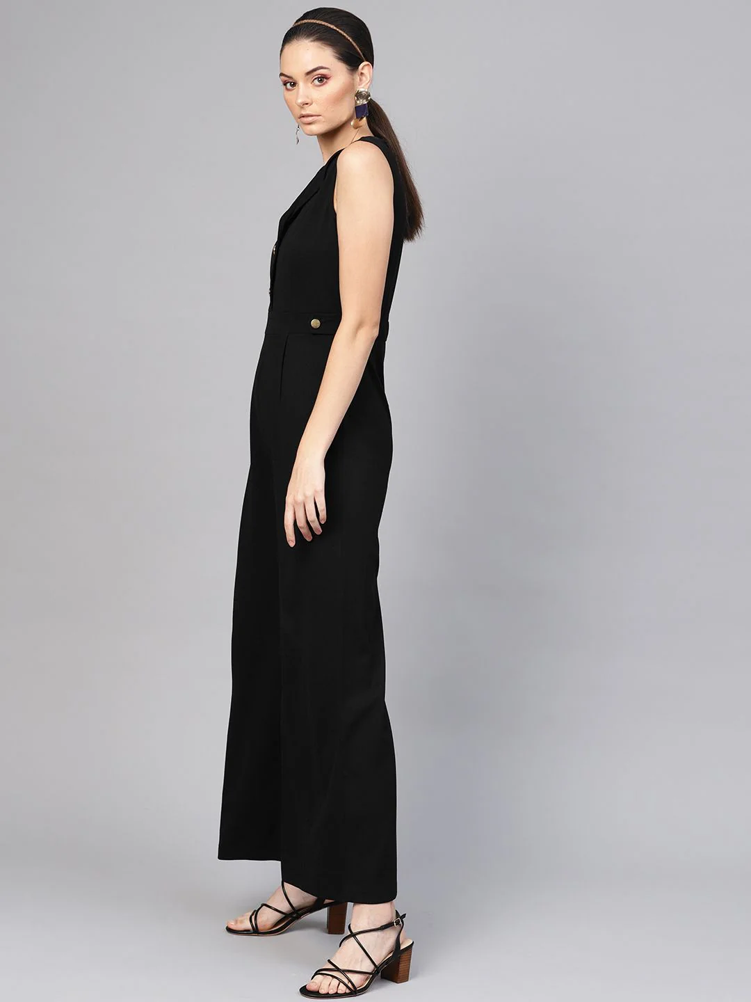 SASSAFRAS Women Black Solid Basic Jumpsuit - Image 5