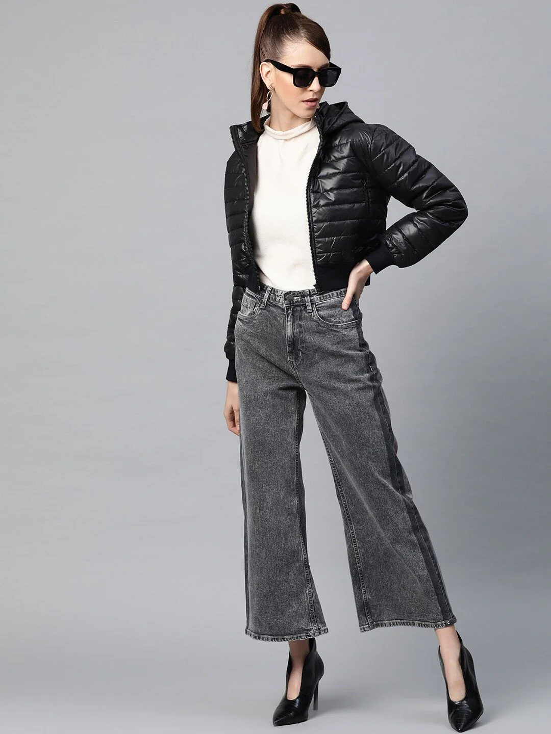 SASSAFRAS Women Black Solid Cropped Puffer Jacket - Image 4