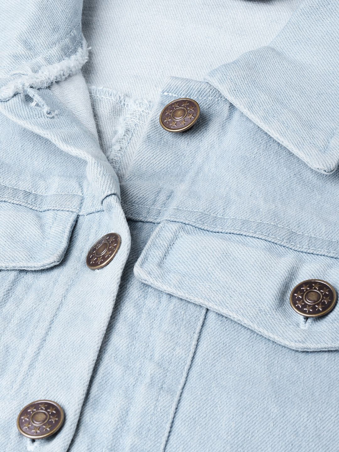 SASSAFRAS Women Blue Solid Denim Jacket - Image 2