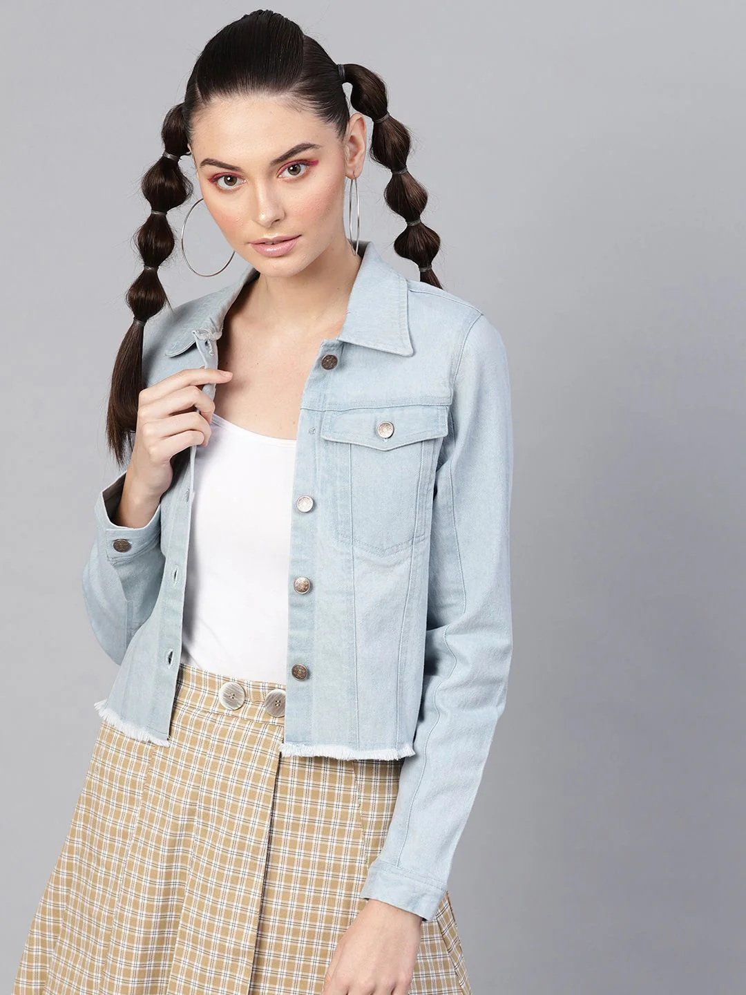 SASSAFRAS Women Blue Solid Denim Jacket - Image 3