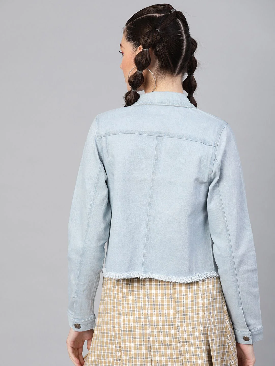 SASSAFRAS Women Blue Solid Denim Jacket - Image 4