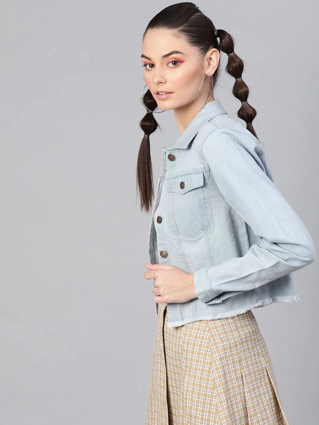 SASSAFRAS Women Blue Solid Denim Jacket - Image 5