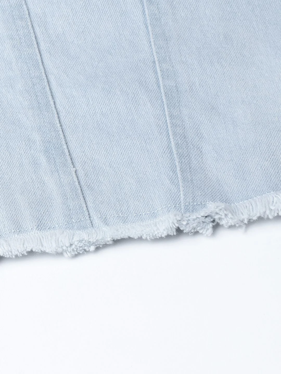 SASSAFRAS Women Blue Solid Denim Jacket - Image 7
