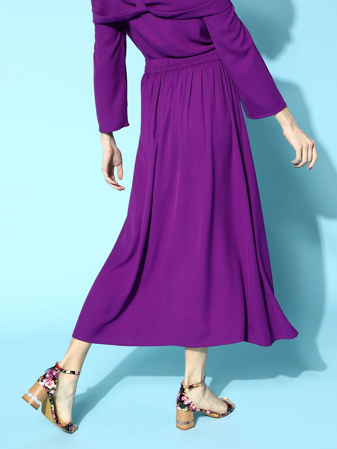 SASSAFRAS Women Charming Purple Solid Ruched Skirt - Image 4