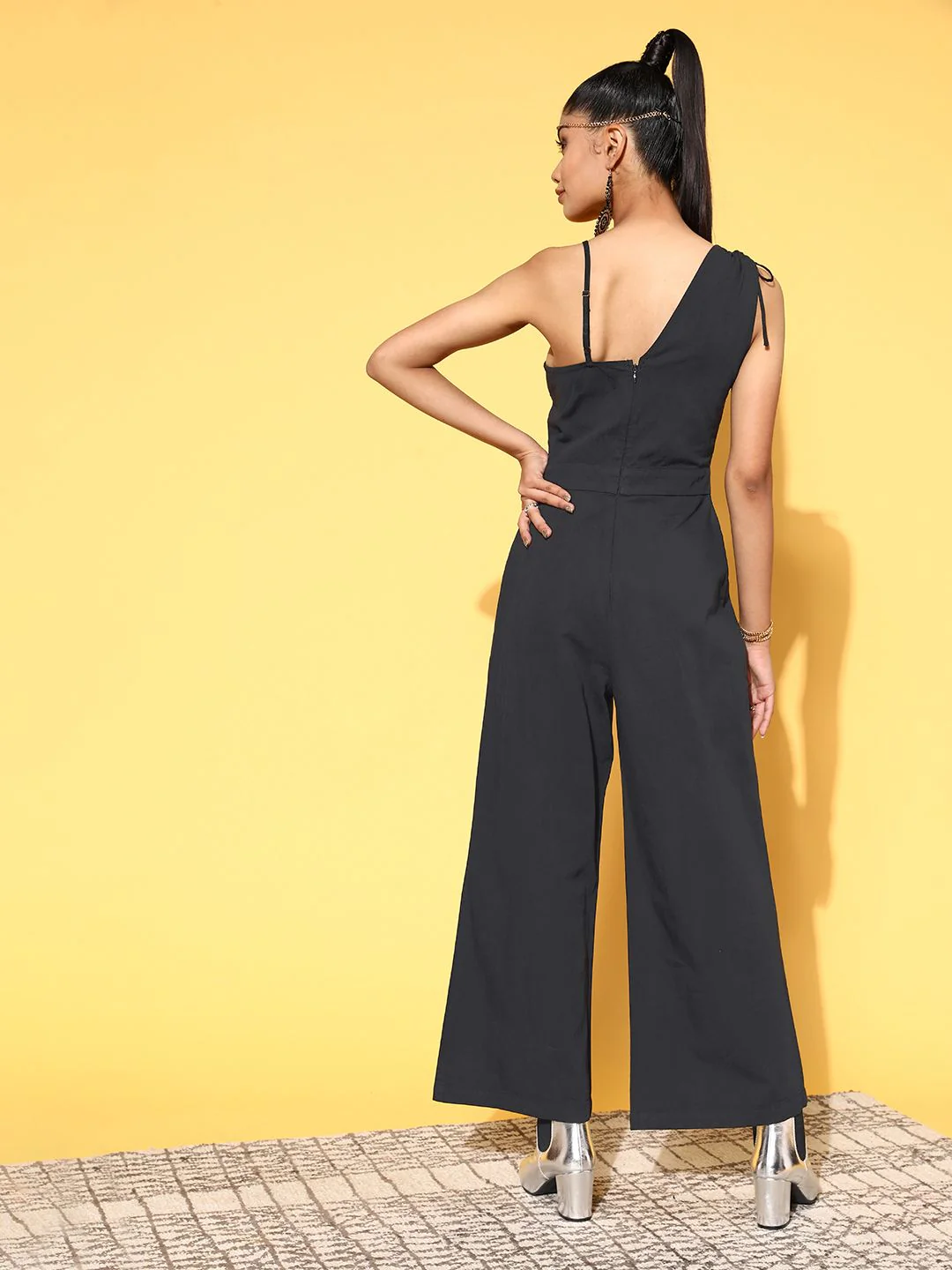 SASSAFRAS Women Classic Black Solid Joyful Jumpsuit - Image 3