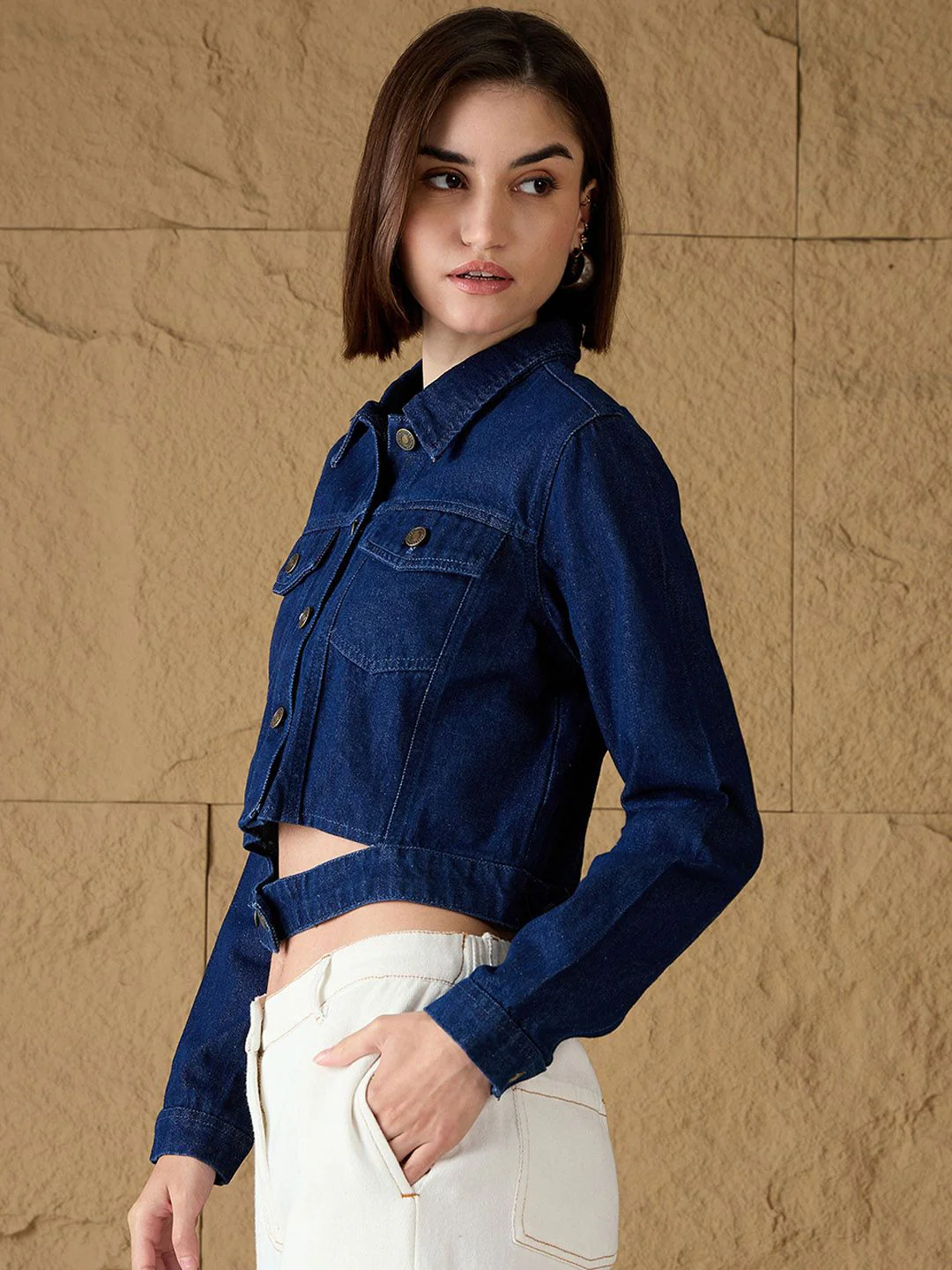 SASSAFRAS Women Crop Denim Jacket with Embroidered - Image 3