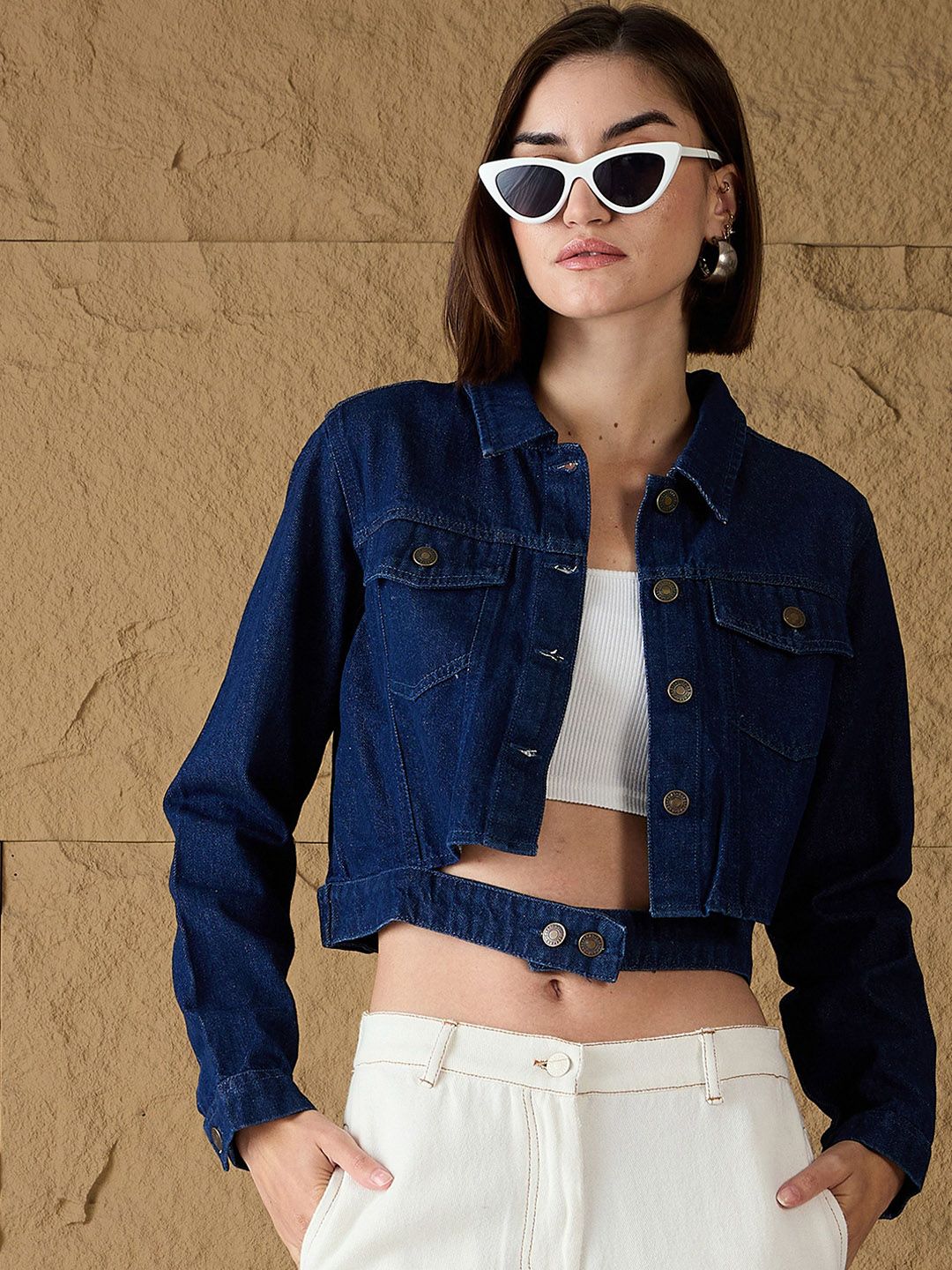 SASSAFRAS Women Crop Denim Jacket with Embroidered - Image 6