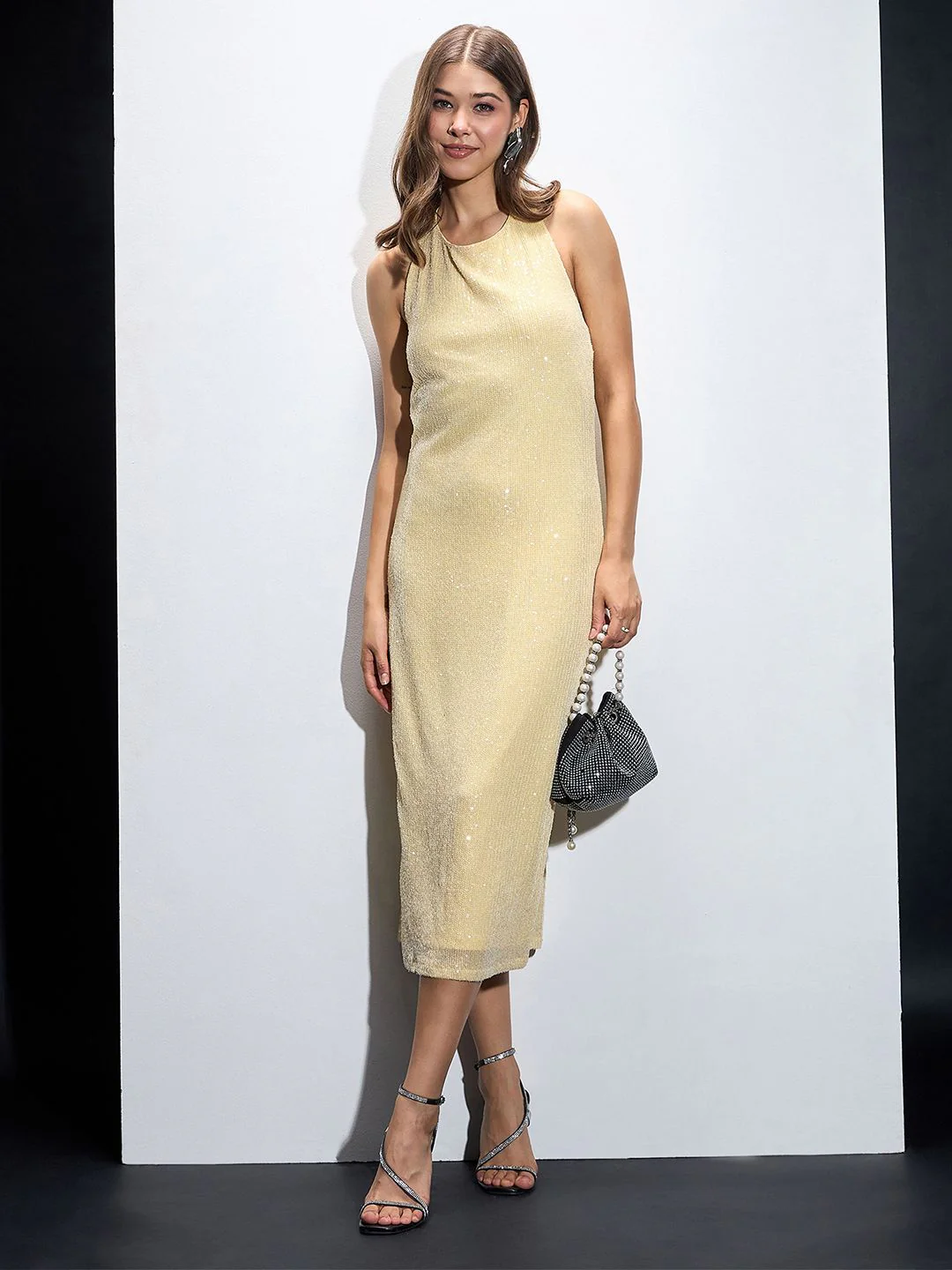 SASSAFRAS Women Embellished Sequined Halter Neck Sheath Dress - Image 2