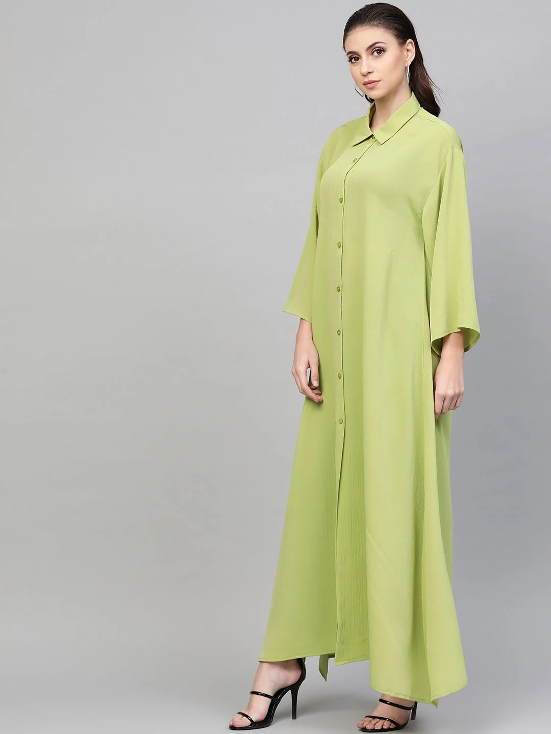 SASSAFRAS Women Fluorescent Green Solid Longline Shirt Style Shrug - Image 5