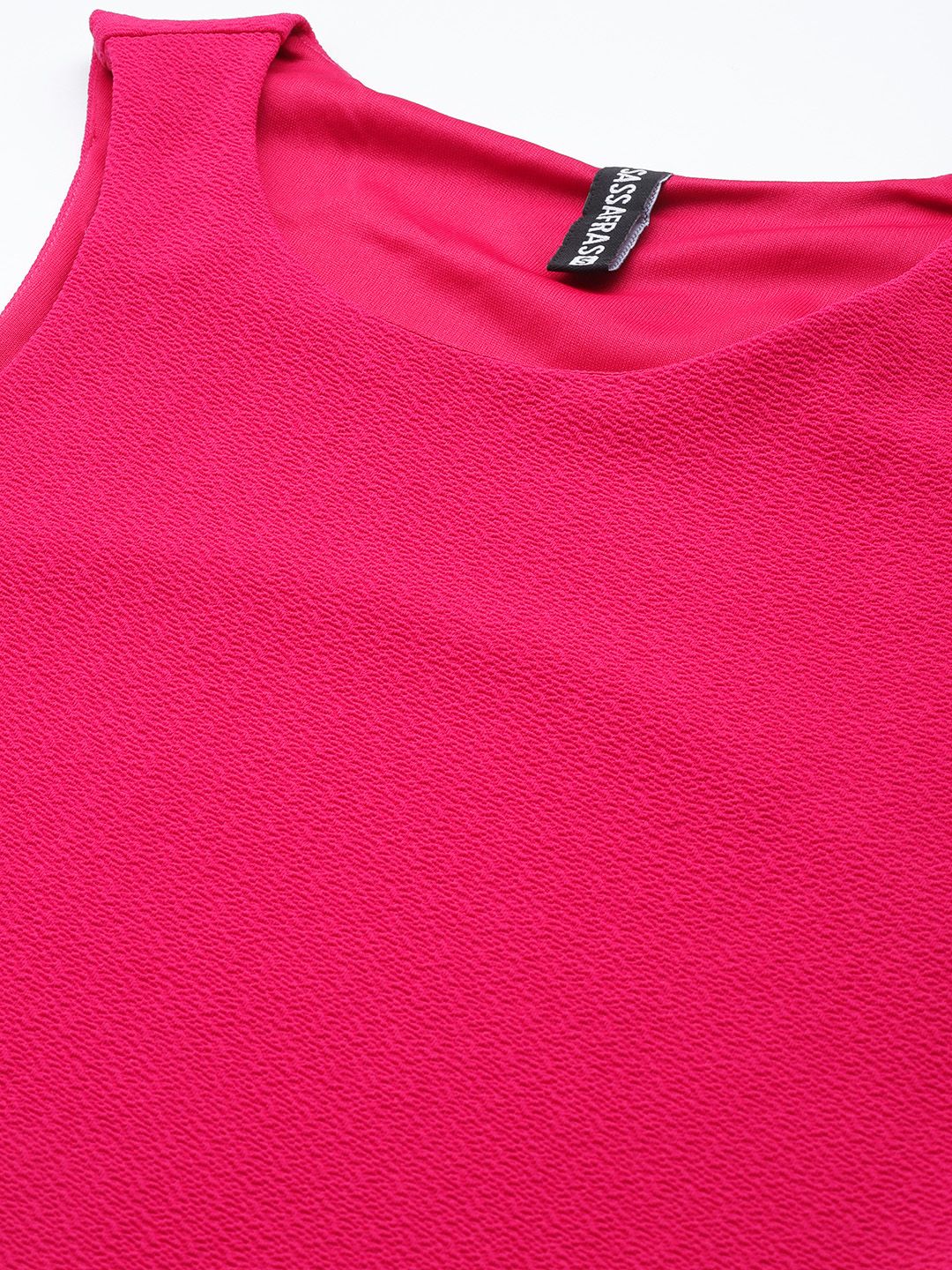 SASSAFRAS Women Fuchsia Textured One Shoulder Sheath Midi Dress - Image 2