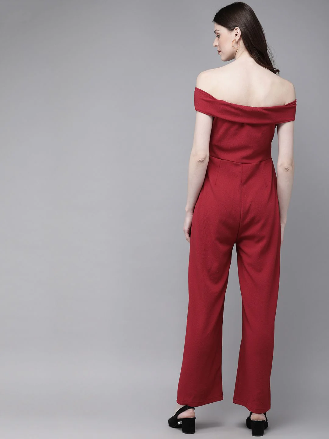 SASSAFRAS Women Maroon Solid Basic Jumpsuit - Image 4