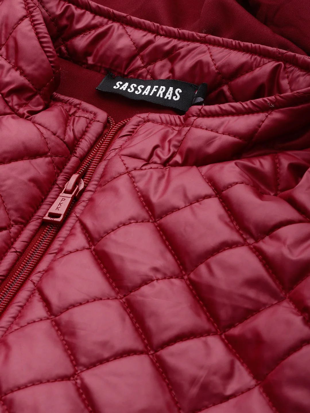 SASSAFRAS Women Maroon Solid Quilted Hooded Jacket - Image 2