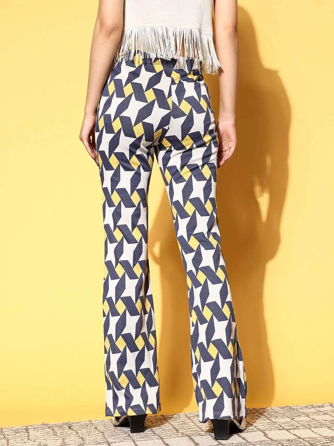 SASSAFRAS Women Navy Blue Geometric Indie Gal Trousers - Image 4