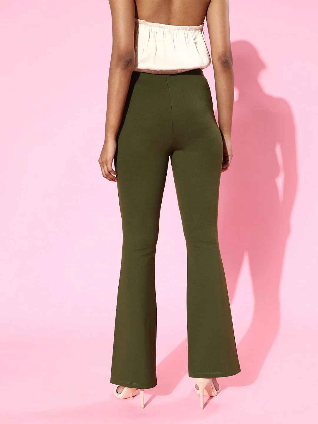 SASSAFRAS Women Olive Green High-Rise Graduated Flare Trousers - Image 5