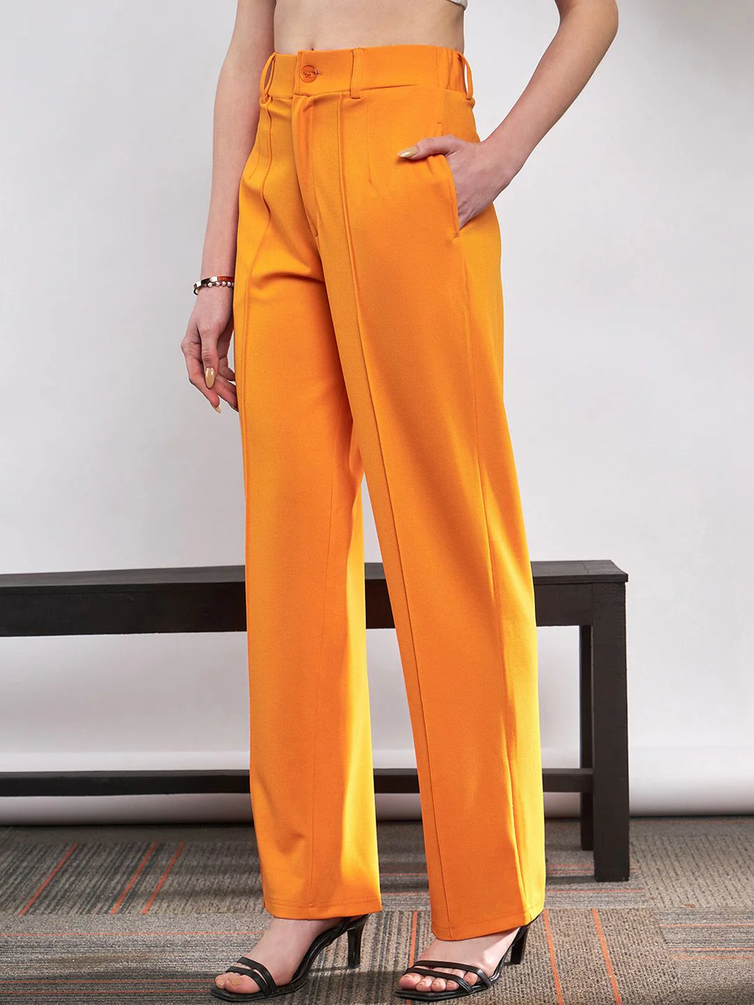 SASSAFRAS Women Orange Straight Fit High-Rise Trousers - Image 2