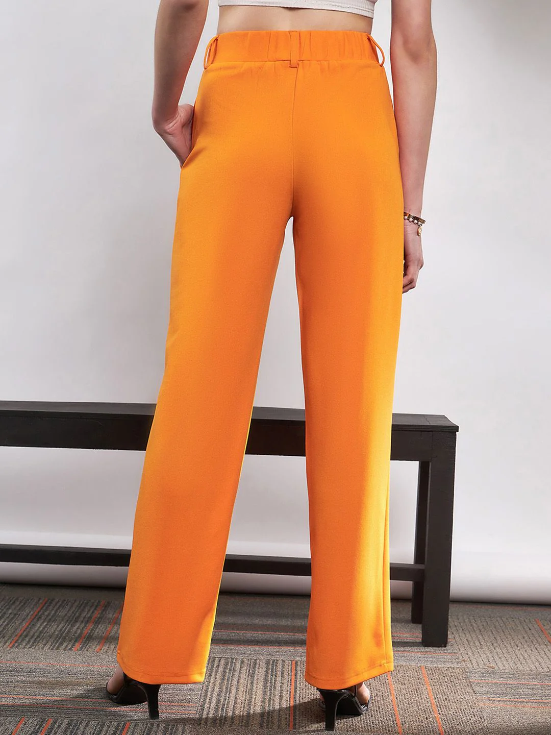 SASSAFRAS Women Orange Straight Fit High-Rise Trousers - Image 3
