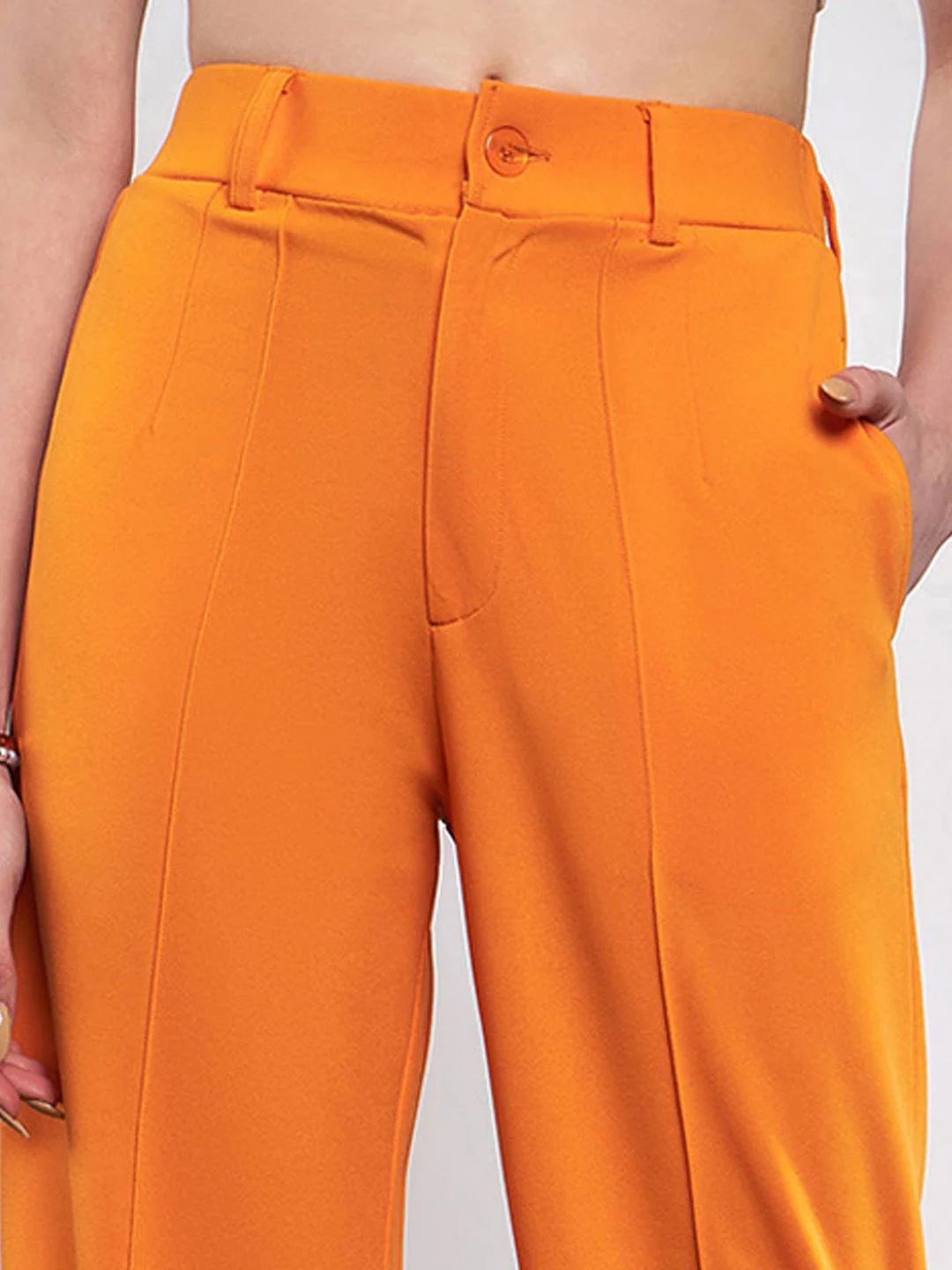 SASSAFRAS Women Orange Straight Fit High-Rise Trousers - Image 4