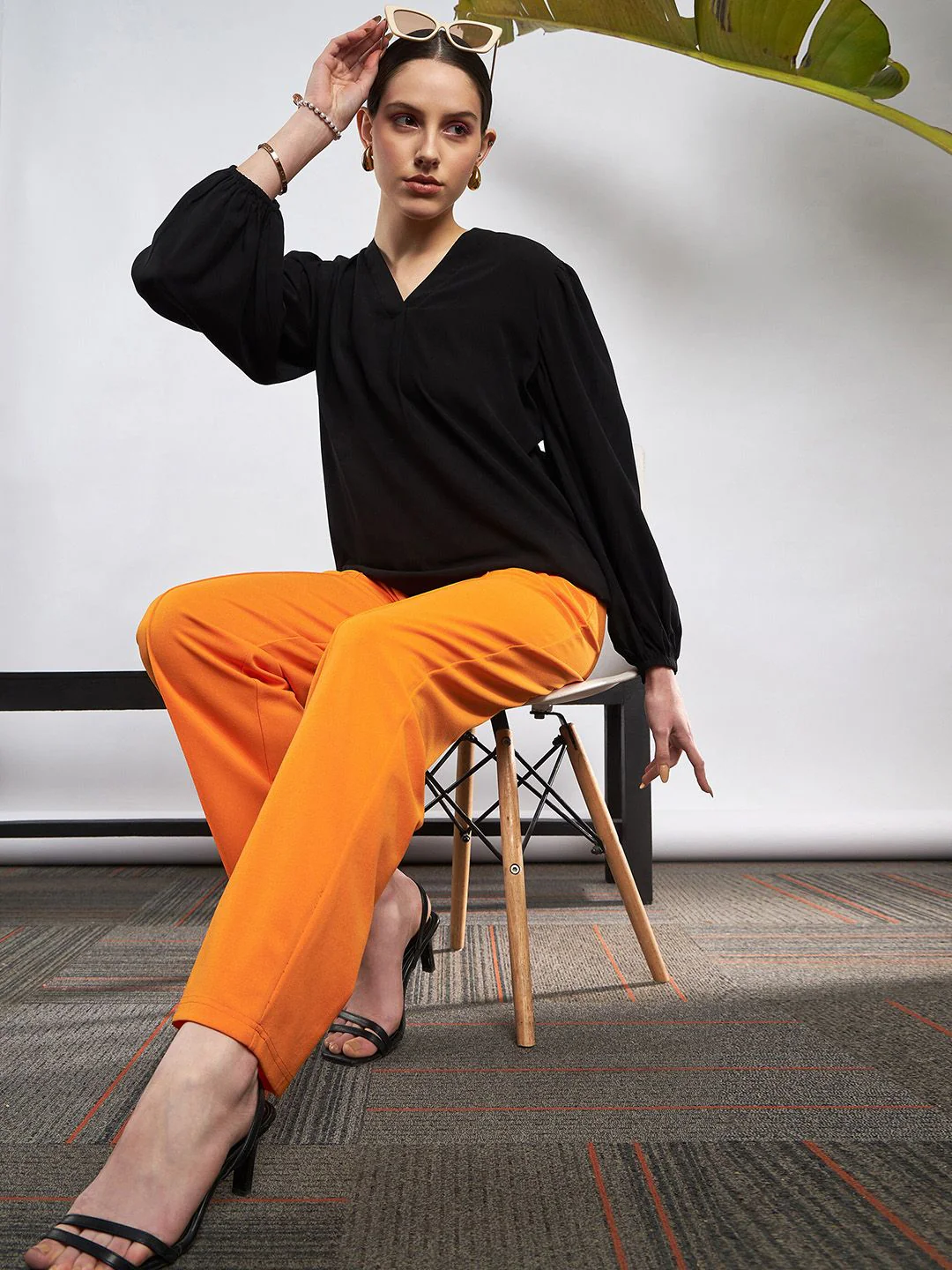 SASSAFRAS Women Orange Straight Fit High-Rise Trousers - Image 5